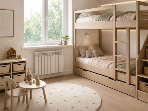 Двухъярусная кровать с лесенкой у окна