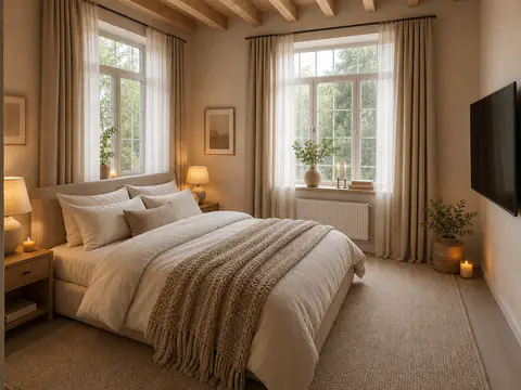 Хюгге: спальня с вязаным пледом